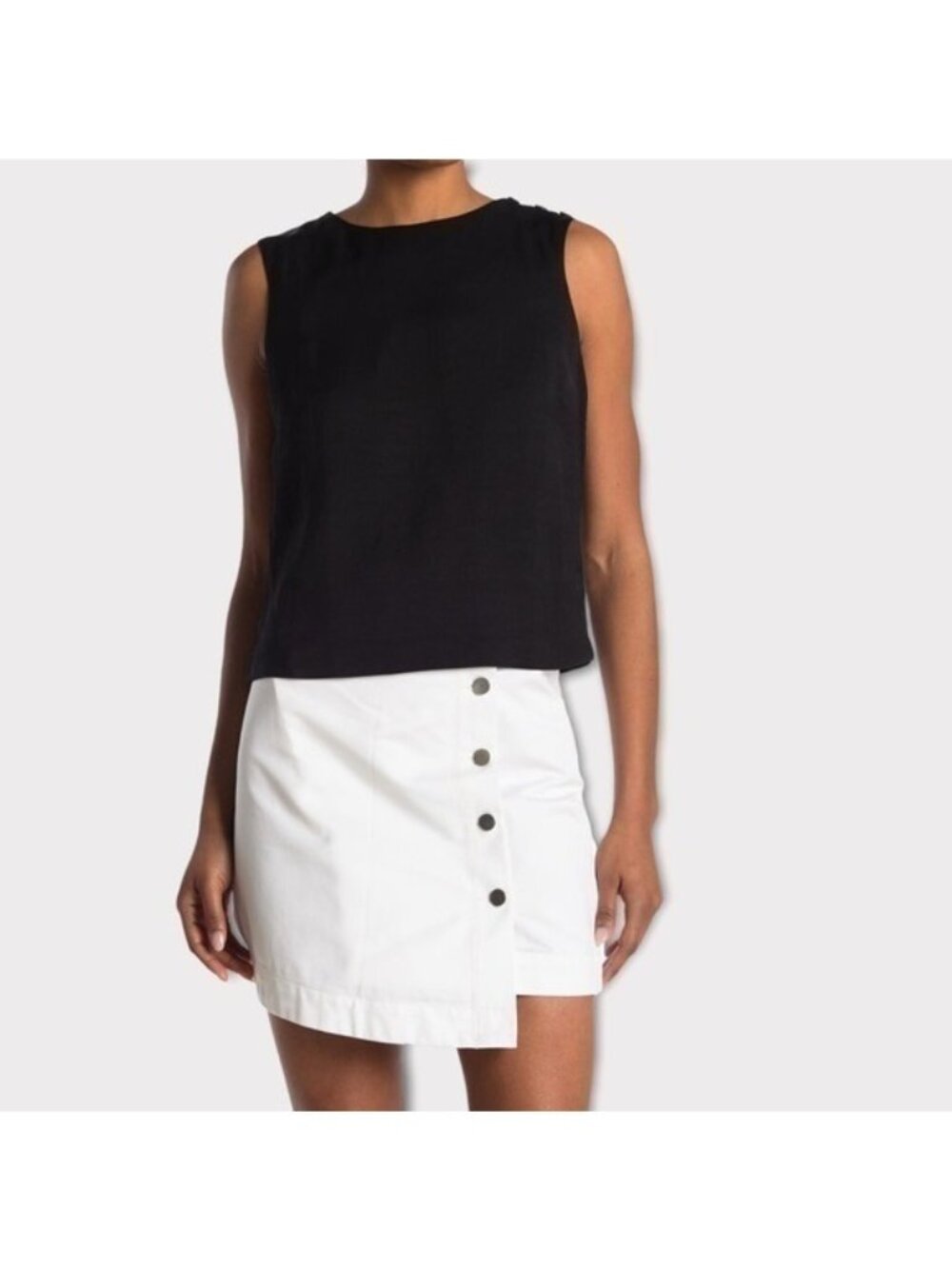 Baldwin NWT Karina Button Shoulder Tank In Black Size Medium Linen Blend